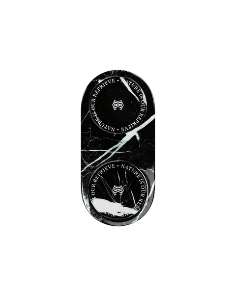A black and white marble double tray 
