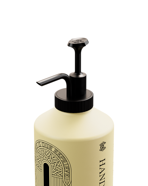 A bottle of Seymour hand cream with a reusable pump