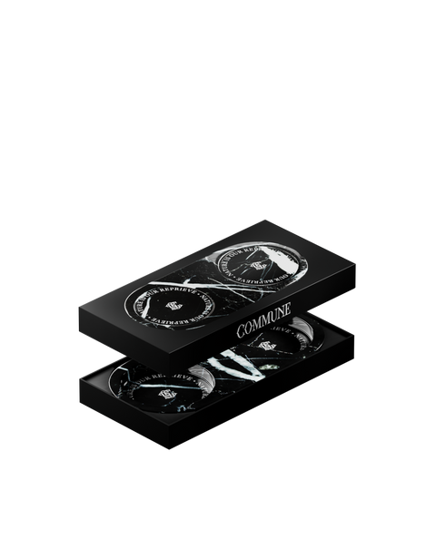A black and white marble double tray in a box