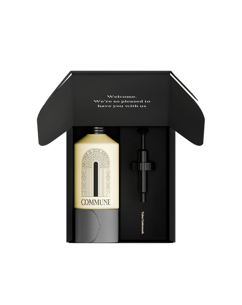 A bottle of Seymour hand wash with a reusable pump in a box