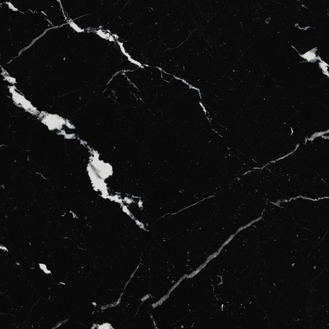 Black marble texture with prominent white and light gray veining throughout the surface.