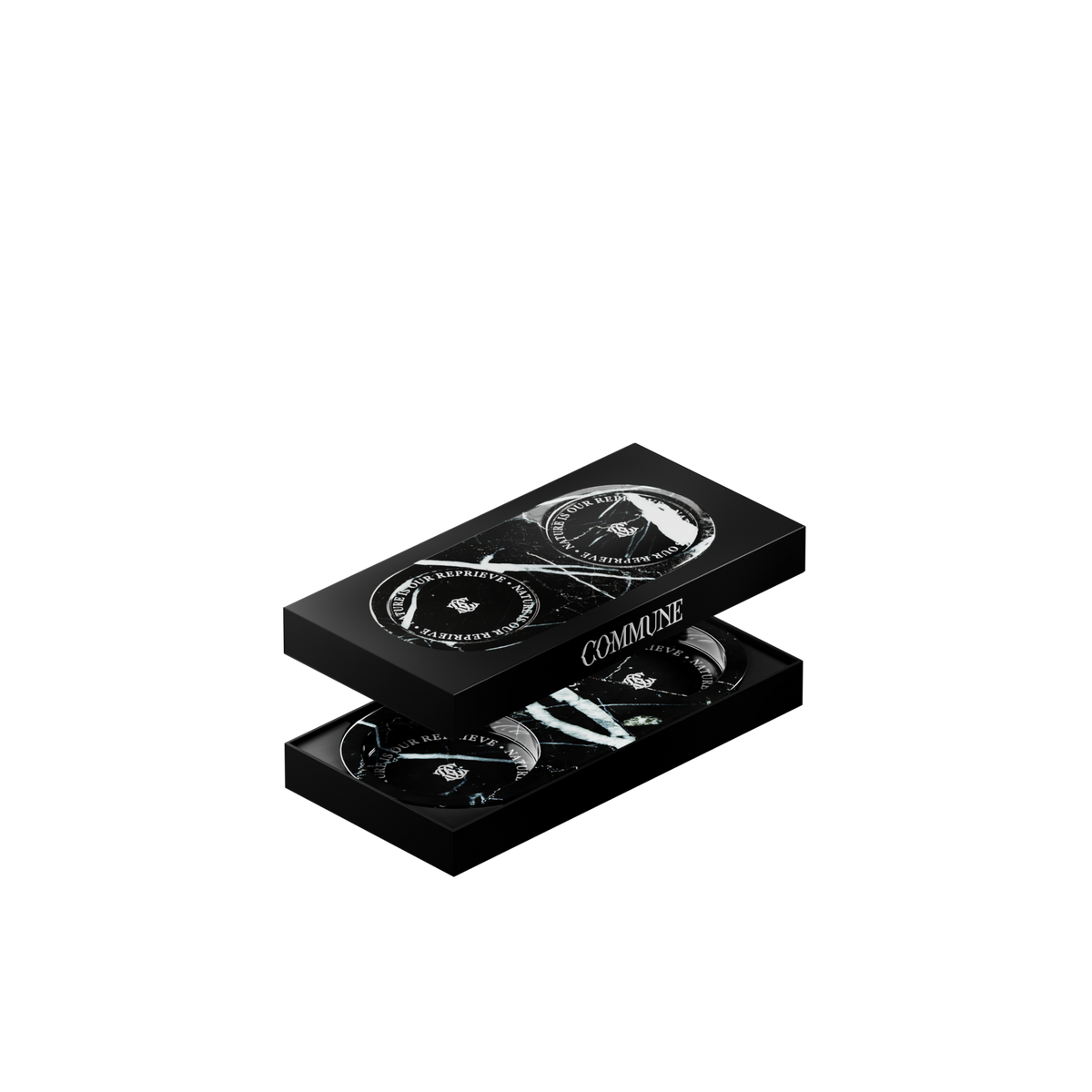 Double Black Marble Tray in its box