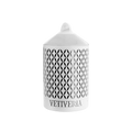 A luxury scented Vetiveria Now candle with a white onyx lid housed in a white aluminum vessel.