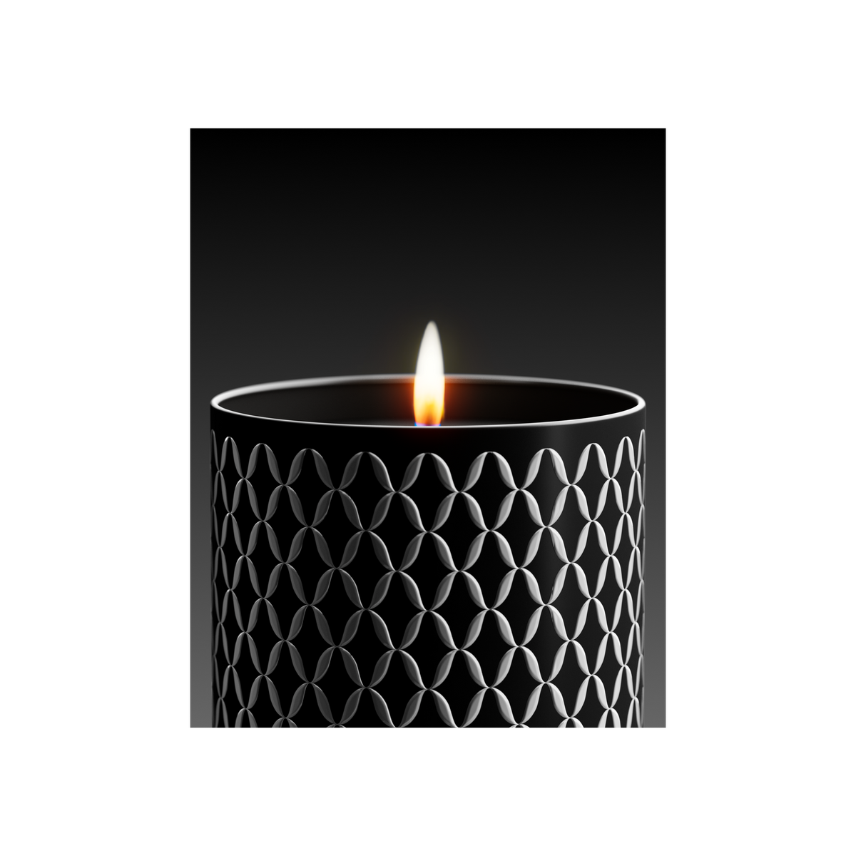 A luxury Vetiveria scented candle with a black and white geometric patterned cover.